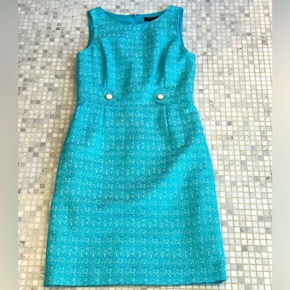 Tahari by Arthur S Levine Turquoise Blue Sheath Dress - Picture 1 of 13